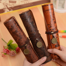 Creative Retro Treasure Map Pencil Cases Luxury Roll Leather Pen Bag For Student Stationery School Supplies Pencil pouch 2024 - buy cheap