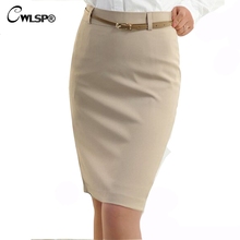 CWLSP Summer High Waisted Skirt Womens OL Formal Work wear Ladies Midi Skinny pencil Skirts with Belt Plus Size S-3XL 2024 - buy cheap