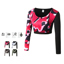 2018 Womens Yoga top Long Sleeve Workout Crop Sport Shirts Female Gym Camouflage Long Sleeve Workout Fitness Running Sportswear 2024 - buy cheap