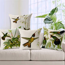Hummingbird наволочка с животным рисунком зеленая листва цветок украшение квадратная подушка домашний диван наволочка 45х45см полиэстер 2024 - купить недорого