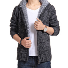 Winter Man Sweater Casual Mens cardigan British thick Fur Lining Warm Fleece sweaters 0uterwear Brand New Male Hooded Sweaters 2024 - buy cheap