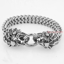 Gótico punk men bracelet antigo prata cor aço inoxidável dragão cabeça pattrern corrente bangle pulseiras feminino jóias 2024 - compre barato