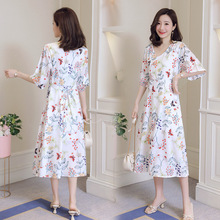 2021 Floral Dresses for Pregnant Women Short Sleeve Silk Maternity Dresses Butterfly Print Maternity Clothing Pregnancy Dress 2024 - buy cheap