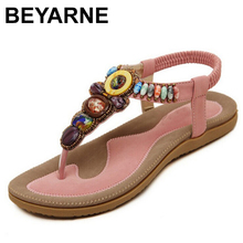 BEYARNE Bohemian Women Sandals Gemstone Beaded Slippers Summer Beach Sandals Women Flip Flops Ladies Flat Sandals Shoes 2024 - buy cheap