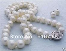 free shipping >>>>>Genuine 8-9MM White Akoya Cultured Pearl necklace earrings set 18" 2024 - buy cheap