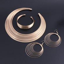 OEOEOS-Conjunto de joyería para mujer, gargantilla de alambre de Metal, collares, brazalete, pendientes, joyería africana 2024 - compra barato