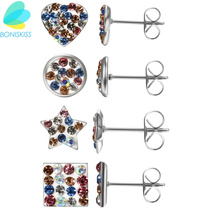 Boniskiss Colorful Crystal Heart Stud earrings For Women Brincos Orecchini Fashion 2020 Earrings Stainless Steel Jewelry 2024 - buy cheap