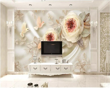 Beibehang crepe de seda de Luxo papel de parede adesivos de parede de decoração para casa flores pássaro rendas papier peint TV fundo mural 3d 2024 - compre barato