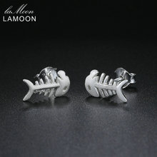 LAMOON серьги S925 Wiredrawing рыбья кость формы 100% натуральная 925 пробы серебро Мода Дизайн ювелирных украшений для Для женщин Девушка 2024 - купить недорого