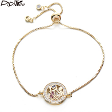 Pipitree pingente redondo vazado com mãe e bebê em meio zircônio cúbico bracelete feminino joias pulseiras de corrente ajustável & pulseiras 2024 - compre barato