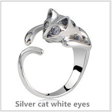 Anel de gato de alta qualidade, conjunto de polimento manual, trado, personalidade, dourado, prata, animal, joias, anel 2024 - compre barato
