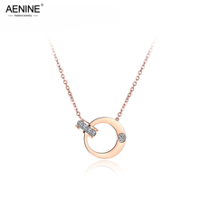 AENINE Double Circle Cubic Zirconia Chain & Link Necklaces Jewelry Titanium Steel Rose Gold Chokers Necklace For Women AN18054 2024 - buy cheap