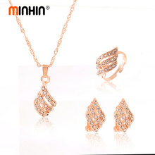 MINHIN Women Wedding Sets Fashion 3 pcs/set African Beads Jewelry Set Gold Color Chain Crystal Necklace Ring Earrings Set 2024 - buy cheap