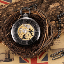 Reloj de bolsillo mecánico liso negro de lujo, transparente, bobinado a mano, hueco, Steampunk, cadena de reloj, colgantes 2024 - compra barato