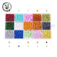 1 Box 15 Color 6/0 Glass Seed Beads, Mixed Color, 4mm, Hole: 1mm; about 390pcs/compartment, 5850pcs/box 2024 - buy cheap