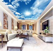 Papel de parede foto personalizada 3d, murais do teto azul, céu, nuvens, o sol, mural de parede 3d para sala de estar 2024 - compre barato