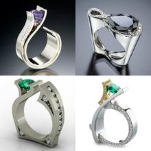 Anéis de casamento masculino e feminino, anéis de pedra roxa preta, verde e dourada de luxo promessas, anéis de noivado para homens e mulheres 2024 - compre barato