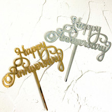 Happy Anniversary Acrylic Cake Topper Gold Silver Cupcake Topper For Anniversary Wedding Valentine's Day Party Cake Decorations 2024 - buy cheap