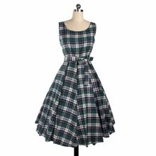 2017 Audrey Hepburn style O-neck plaid belt big swing vestidos ball gown dress women Celebrity prom cocktail vintage 50s dresses 2024 - buy cheap