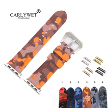 Carlywet-pulseira de silicone para iwatch, 38, 40, 42, 44mm, laranja, cinza, à prova d'água, substituição, relógio de pulso, série 4/3/2/1 2024 - compre barato