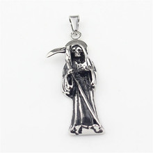 Silver color Stainless Steel Holy Saint Death Santa Muerte Skull Biker Pendant 2024 - buy cheap