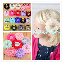 30pcs/lot 19 Color U Pick 3.5 Inch Large  Lace Chiffon Flower Hair Clips With Rhinestones Pearls Girls Boutique Hairpins FC101 2024 - buy cheap