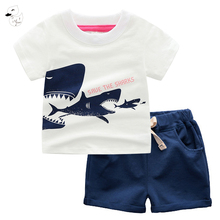 Biniduke conjunto de roupas infantis, duas peças para verão, bebês, meninos, camiseta de manga curta + shorts, conjunto de roupas, padrão de tubarão, bonito para crianças 2024 - compre barato