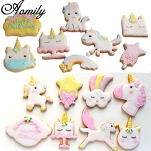 Molde de unicórnio dos desenhos animados aomily, cortador de cookies de chocolate, fondant, ferramentas de decoração para aniversários, cozinha e natal 2024 - compre barato