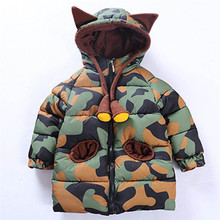 Meninos grosso camuflagem jaqueta de inverno 2018 longo outwear menino jaquetas bonito dos desenhos animados com capuz bebê outerwear crianças roupas 1-6 anos 2024 - compre barato