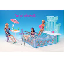 Para barbie boneca acessórios de móveis brinquedo verão piscina parede spray água jardim chá da tarde fingir presente do feriado menina 2024 - compre barato