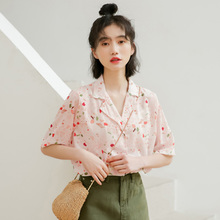 Рубашка с коротким рукавом и цветочным принтом для девочек, женская летняя блузка 2024 - купить недорого