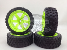 Novo design de pneu de rally 1/10 4 peças, pneus (fighter), aro de roda de 6 raios (material verde), adequado para carro de rally 1/10 1:10 2024 - compre barato