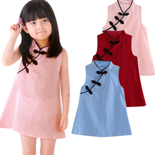 Children Dresses Kids Girl Sleeveless Flower Print Cotton and Linen floral Dress Baby Spring Summer dress for girls christmas 2024 - buy cheap