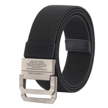 Trend Unisex belt fashion elastic force weaving canvas belt double ring buckle Men and Women casual cowboy belt 2024 - buy cheap