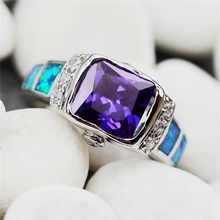 Fleure Esme vintage Engagement Wedding rings Jewelry for women Purple Cubic Zirconia and Blue opal Rhodium Plated R347 size 6 7 2024 - buy cheap
