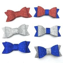 6pcs/lot NEW 4th of July Festival Red White Blue Leather Bow 3'' Big Glitter Leather Hair Bow Hair Accessories Headwear 2024 - buy cheap