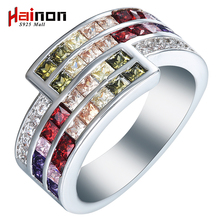 Silver Color Rings US 7 8 9 New Vintage Colorful Purple Green Red Pink Champagne CZ Jewelry Wedding Gift Luxury Promise Rings 2024 - buy cheap