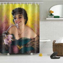 Lb 72 72 european europeu sexy menina verde biquíni 3d cortinas de chuveiro à prova dwaterproof água banheiro cortina tecido poliéster retro para banheira decoração 2024 - compre barato