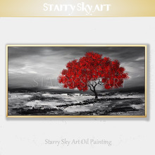 Pintura de lienzo grande pintada a mano de alta calidad abstracto moderno árbol rojo pintura al óleo sobre lienzo paisaje lienzo árbol pintura 2024 - compra barato