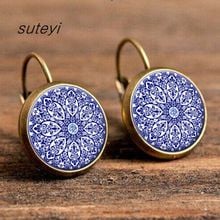 SUTEYI Charms Mandala Earrings Women Henna Flower Yoga Pendant Ear Cuff Om Zen Buddhism Glass Cabochon Earings Fashion Jewelry 2024 - buy cheap