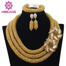 2017 Hot Nigerian Beads Necklace Handmade Braid Beads African Jewelry Set Gold Bridal Lace Jewelry Sets Free Shipping ABF360 2024 - buy cheap