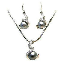 shipping 12MM black pearl pendant necklace earring set 2024 - buy cheap