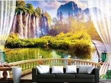 Custom 3d photo wall paper Balcony Bridge lake forest landscape TV backdrop mural wallpaper Wall Decoration 2024 - buy cheap