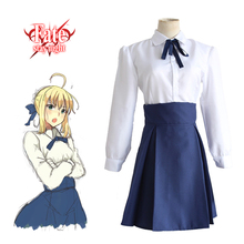 Saber Suit Cosplay Fate Stay Night Costume Top And Skirt Japanese Anime Halloween White And Blue Costume 2024 - buy cheap