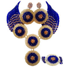Conjunto de joias nigerianas, azul real e champanhe, ouro ab, contas de casamento africanas, colar de cristal, pulseira, brincos 10ph09 2024 - compre barato