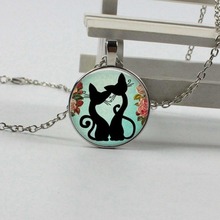 ZUWEI WU wholesale glass crystal art cat necklace kitty shabby chic cat pendant round cabochon necklace 2024 - buy cheap