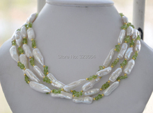 4strands 23mm white biwa freshwater pearl green crystal necklace 19inch 2024 - buy cheap