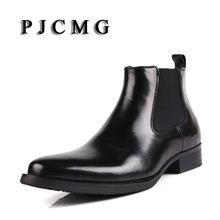 Botas masculinas de alta qualidade pjcmg, preto/vermelho, elástico de tornozelo, à prova d'água, borracha, casual, couro genuíno, cano alto, botas militares 2024 - compre barato