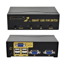 Charmvision UK201R 2 порта ПК узловой вход 4 USB2.0 концентратор выход KVM переключатель с дистанционным управлением оригинальный кабель мини автоматический переключатель 2024 - купить недорого