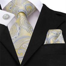 Carregador floral de caxemira, amarelo, dourado, masculino, com gravatas, jacquard de seda, tecido, azul, de bolso, quadrado, gravata de casamento para homens 2024 - compre barato